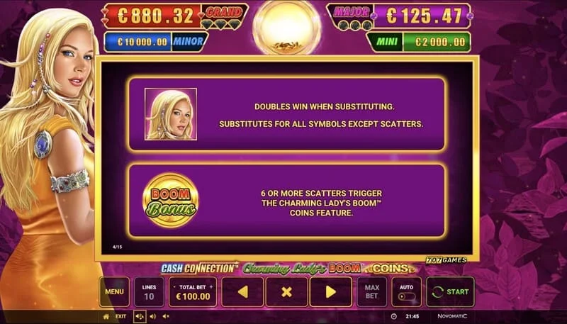 Cash Connection - Charming Lady's Boom Coins - έναρξη του γύρου Boom Coins στο πλέγμα 7×5