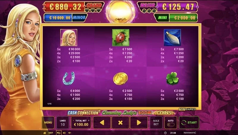 Cash Connection - Charming Lady's Boom Coins - μίνι παιχνίδι Boom Spins σε διευρυμένο πλέγμα
